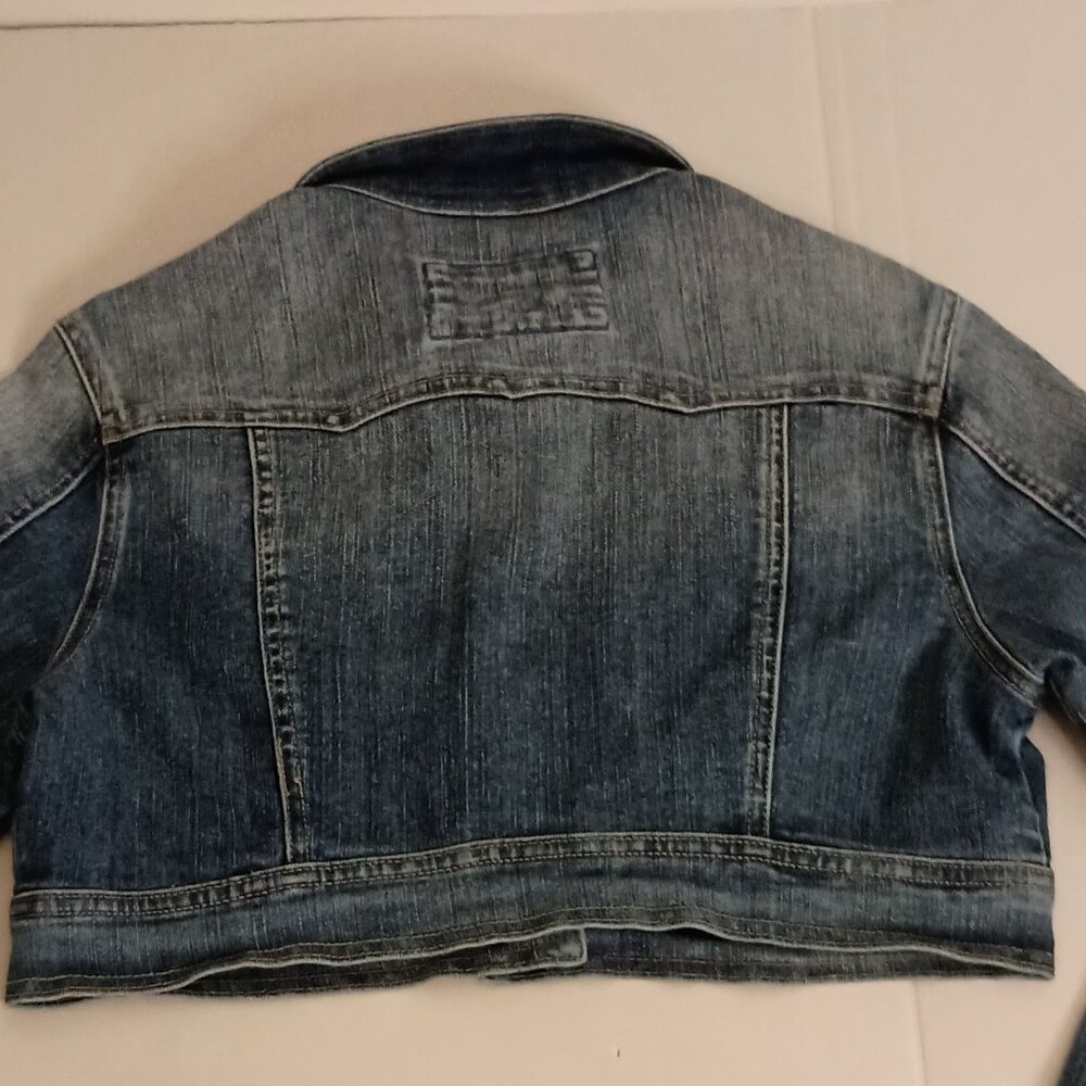 Star Jeans Jacket Y2K Cropped Denim Blue Button Pockets Women's Size S - Picture 6 of 16